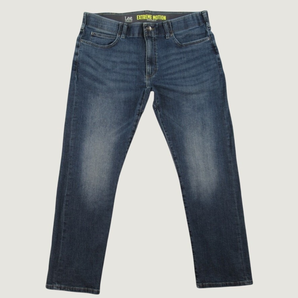 Lee Extreme Motion Jeans Mens 38x30 Blue Slim Fit Straight Leg Performance 3615